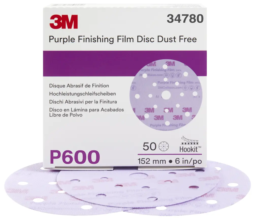 Disco Abrasivo de Suporte Plástico de Acabamento 3M™ Hookit™ 260L púrpura, 150 mm, 17 furos, P600, 34780