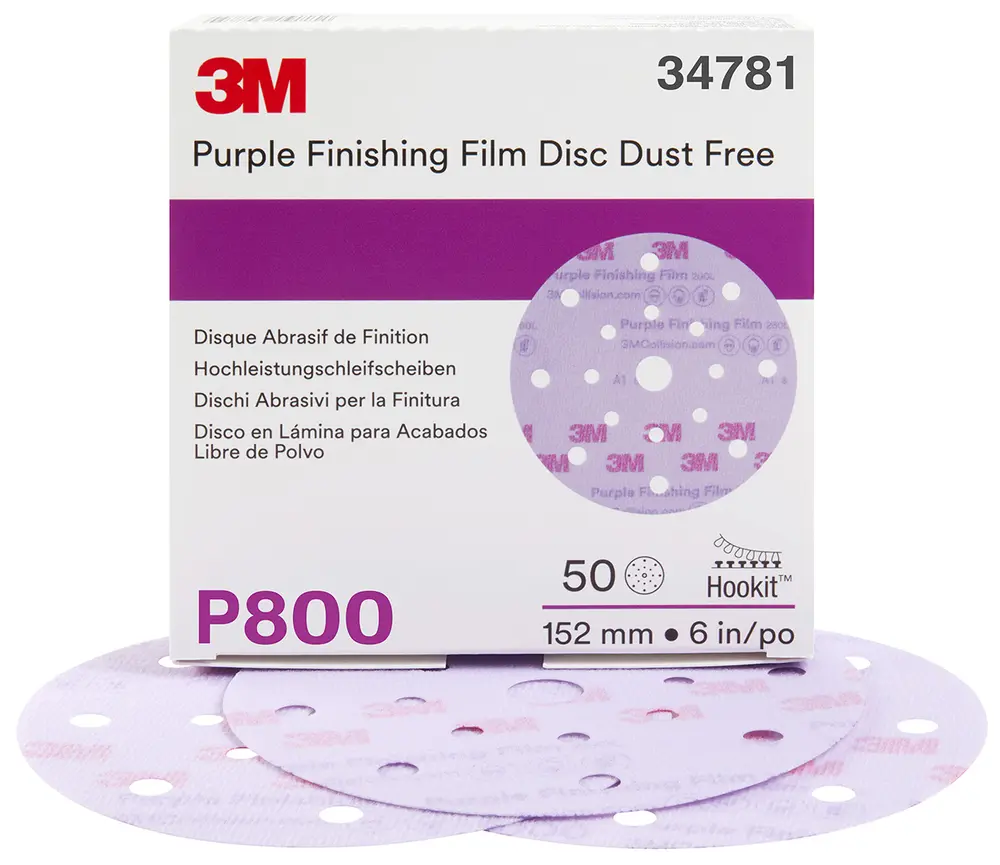 Disco Abrasivo de Suporte Plástico de Acabamento 3M™ Hookit™ 260L púrpura, 150 mm, 17 furos, P800, 34781