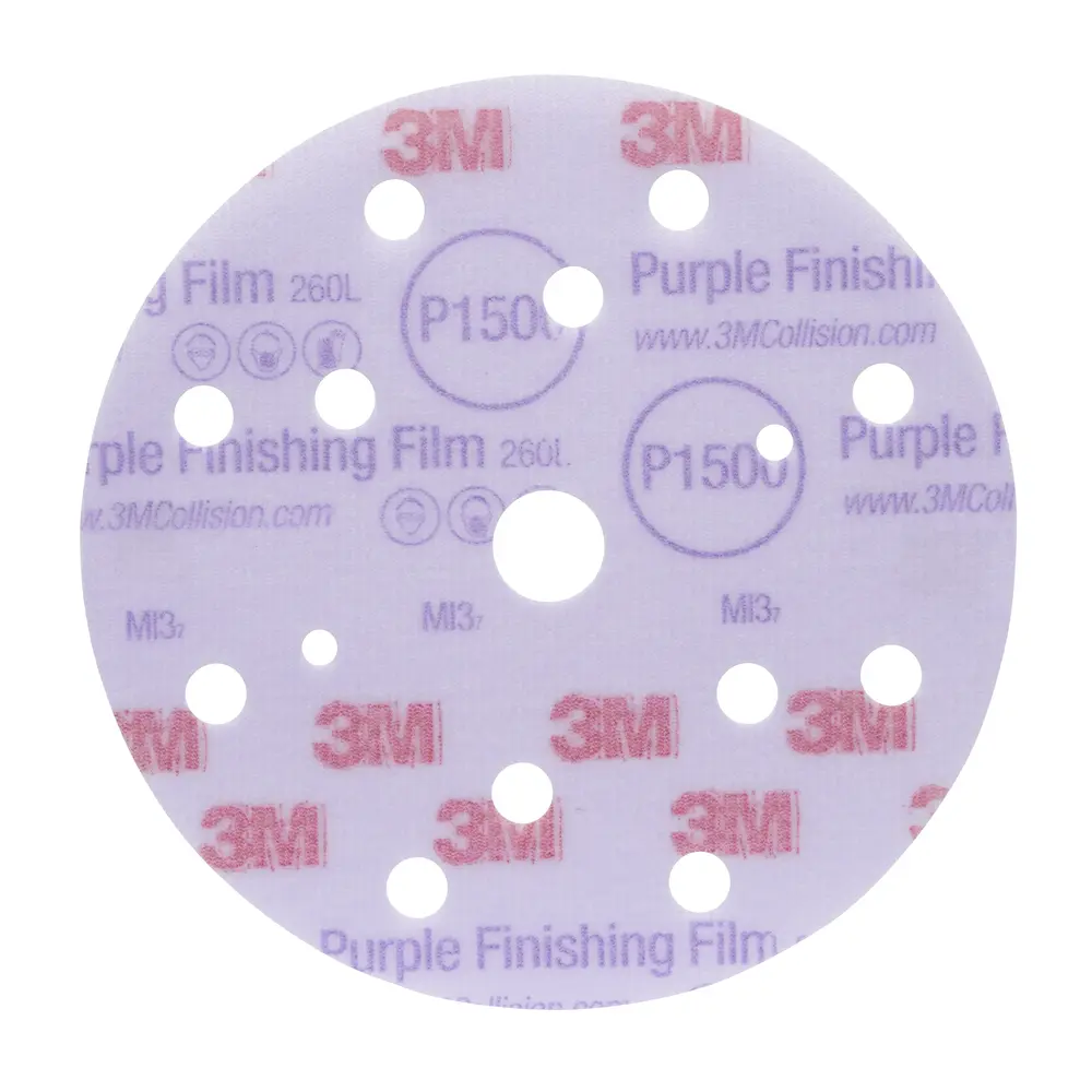 Disco Abrasivo de Suporte Plástico de Acabamento 3M™ Hookit™ 260L púrpura, 150 mm, 15 furos, P1500, 51154
