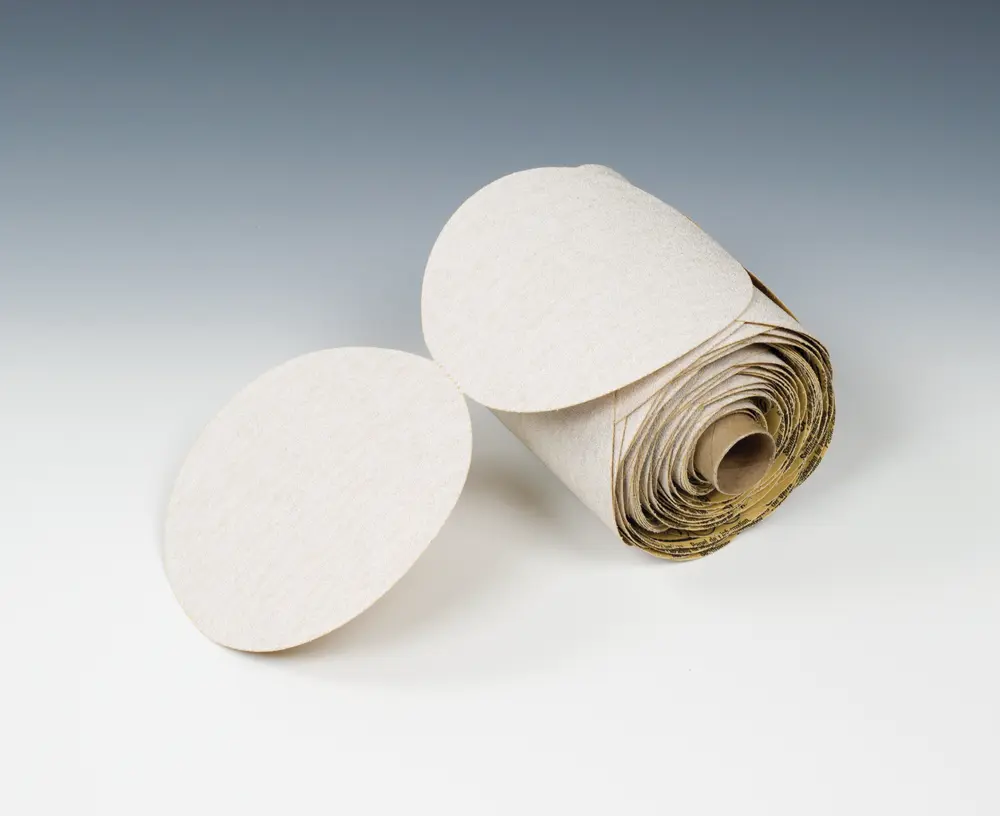 3M™ Microfinishing PSA Film Disc Roll 268L, 9 Mic 3MIL, 37 mm x NH, Scallop, 1000 Discs/Roll, 4 Rolls/Case