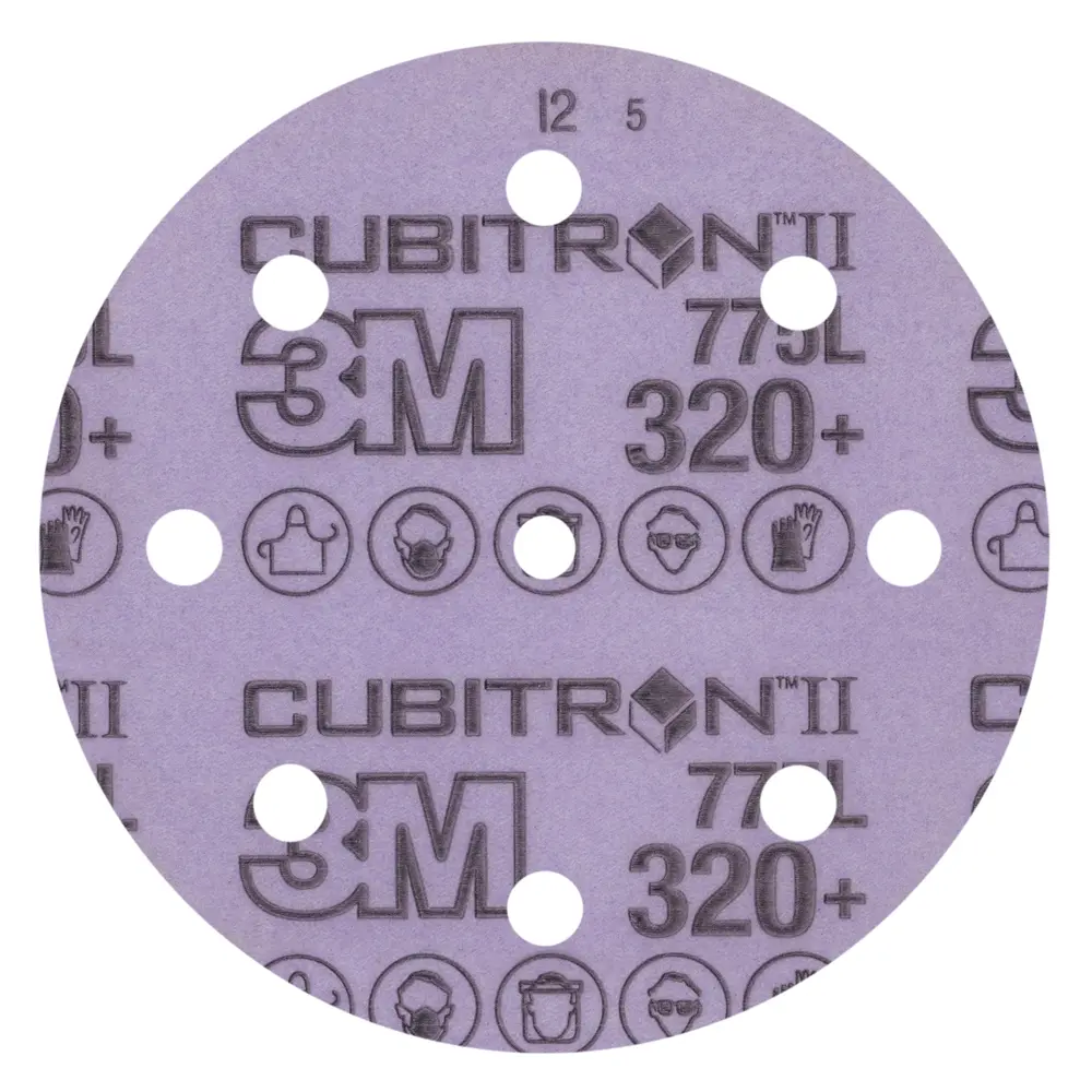 Disco de Limpeza 3M™ Cubitron™ II Hookit™ 775L, 320+ 3MIL, 127 mm x NH, 8HL, Die 500KE, 50/Carton, 250 ea/Case