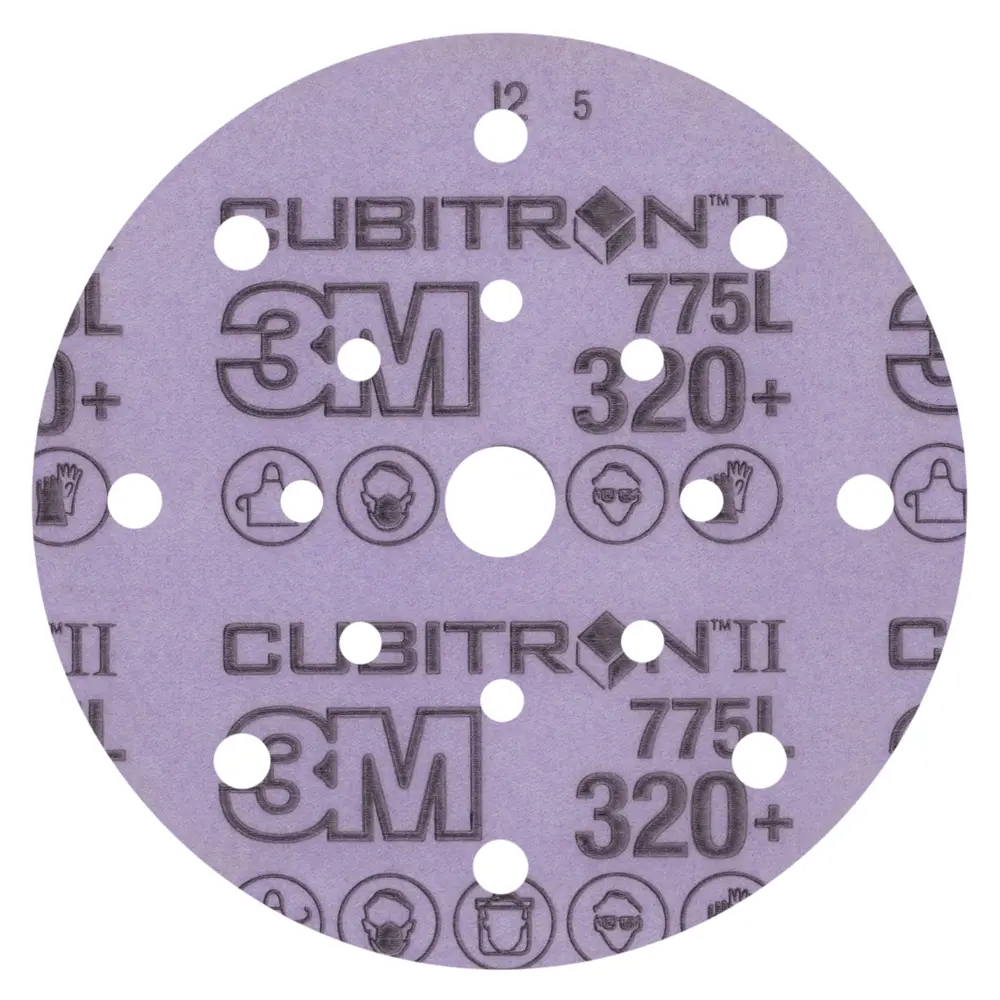 Disco de Limpeza 3M™ Cubitron™ II Hookit™ 775L, 320+ 3MIL, 152.4 mm x NH, 17HL, Die 600FL, 50/Carton, 250 ea/Case