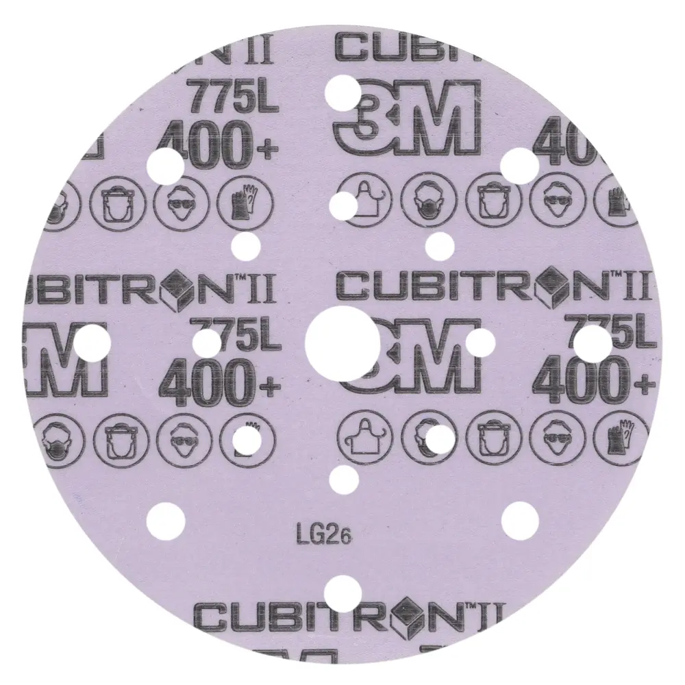 Disco de Limpeza 3M™ Cubitron™ II Hookit™ 775L, 400+ 3MIL, 152.4 mm x NH, 17HL, Die 600FL, 50/Carton, 250 ea/Case